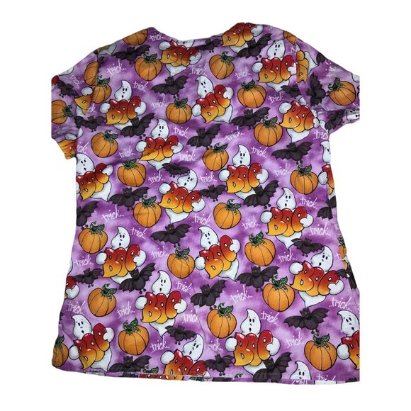 Halloween Scrub Top By Comfy Cotton Scrubs S 100% Cotton Ghost Pumpkin Print - Picture 5 of 5